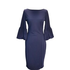 Moyabo Sheath Dress Women Medium Navy Blue Good Tiered Bell Sleeve Boat Neck